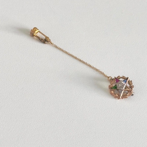 Vintage 10K Yellow Gold Eastern Star Masonic Diamond Multi-Gemstone Pin - Picture 5 of 10